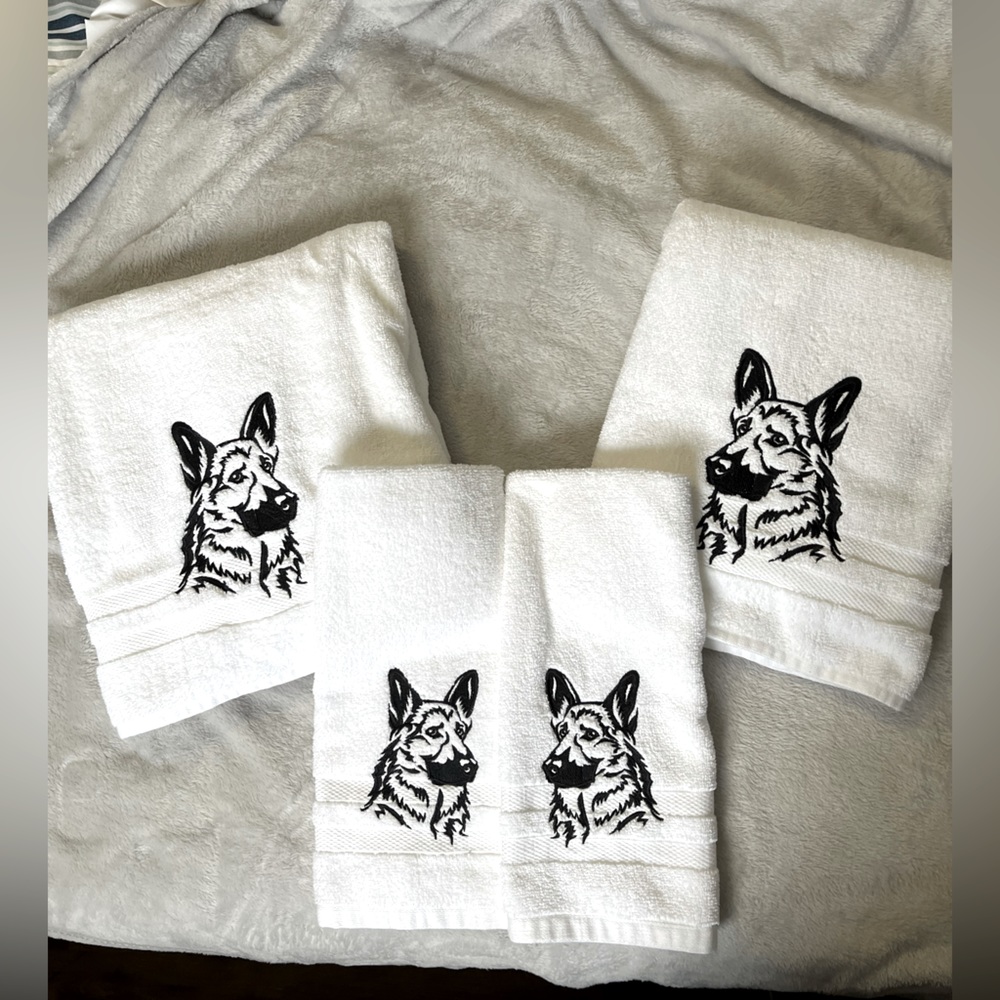 German Shepherd embroidered set of new bath and hand  towels